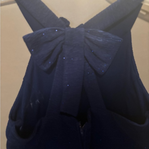 Girls Glitter Navy Formal Dress with Bow - Picture 4 of 4